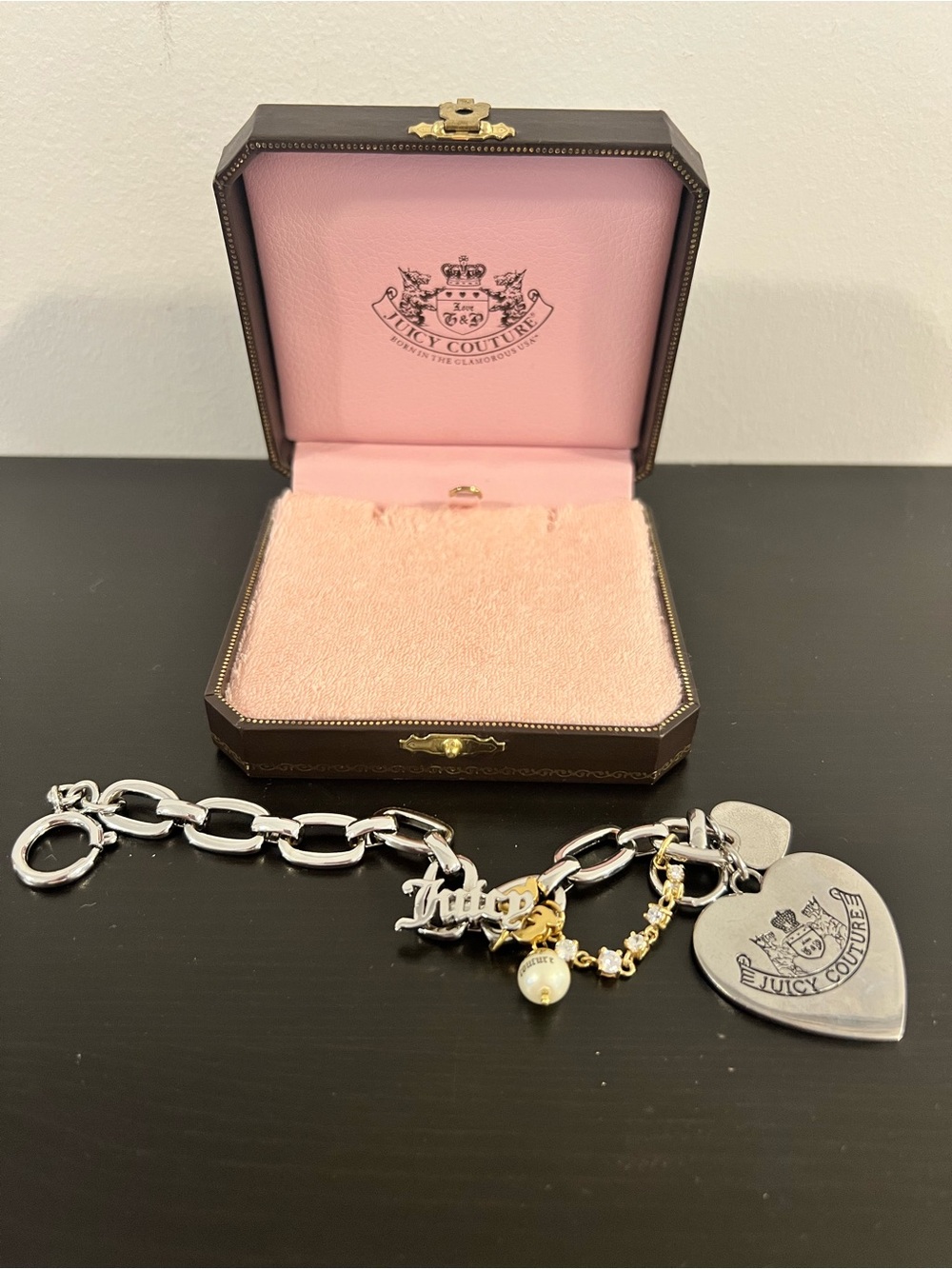 Juicy Couture Silver & Gold Heart Charm Bracelet - Y2K